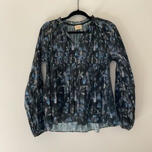 Elie Tahari Black and Blue Floral Blouse